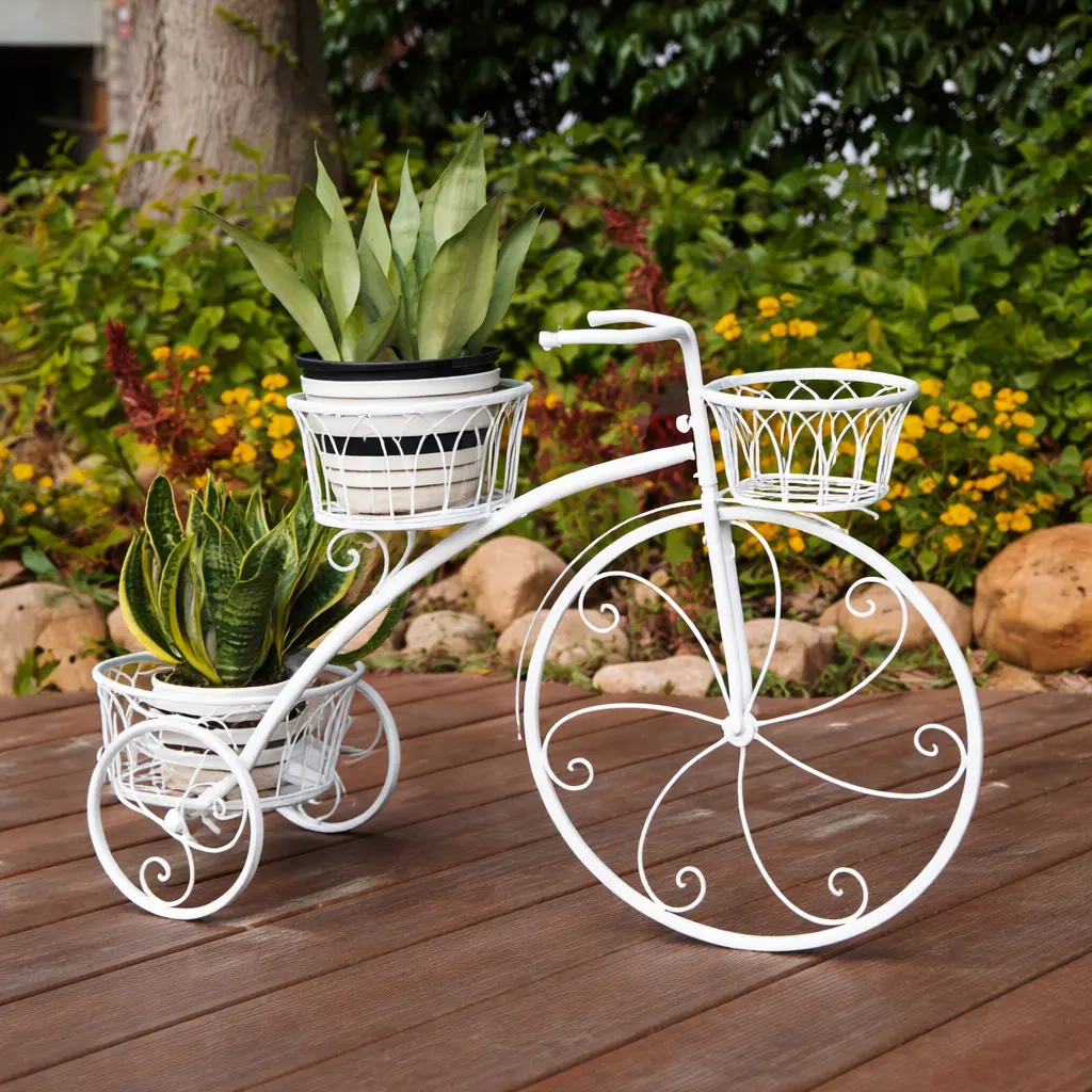 Metal Tricycle Planter Stand for Garden & Home Décor