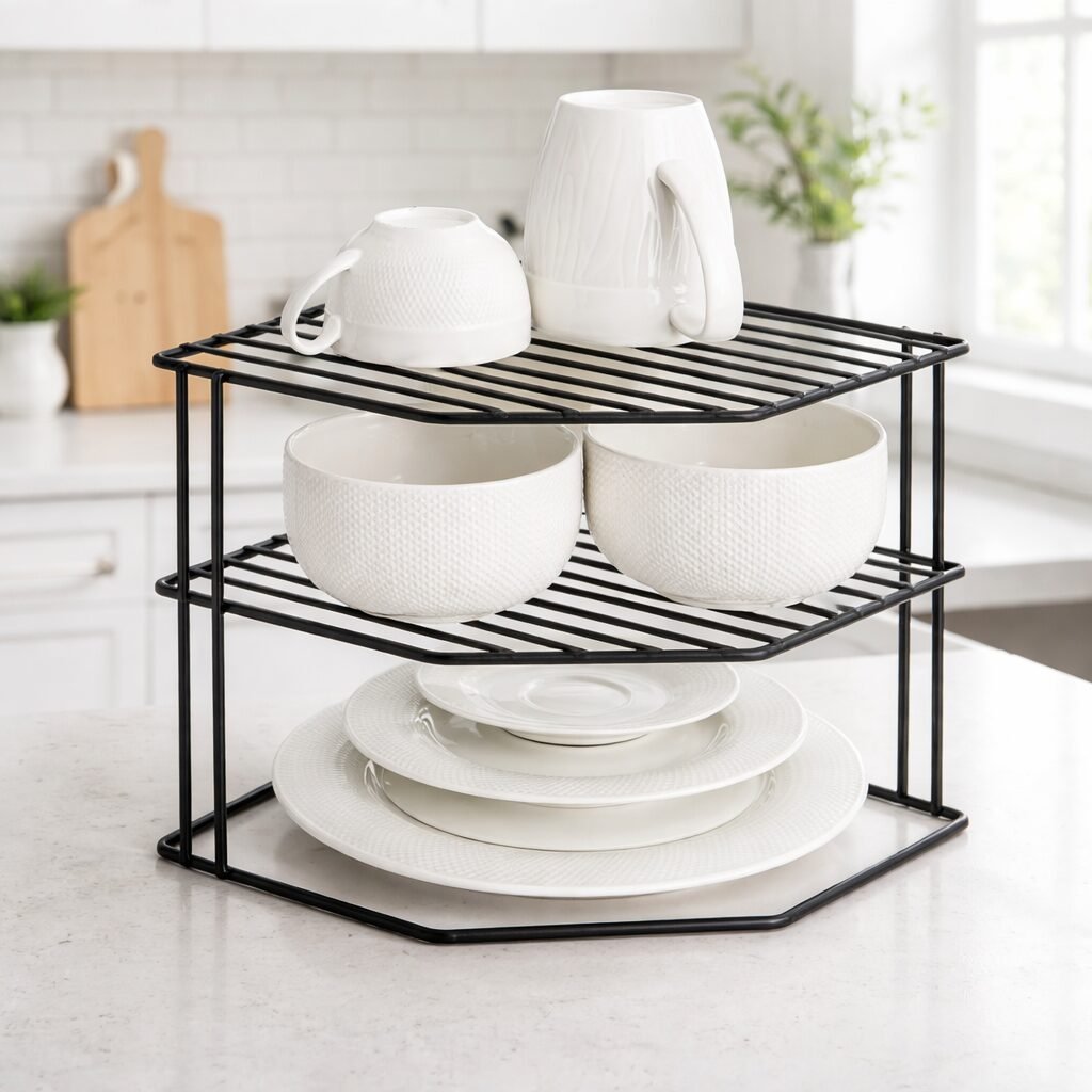 Smart Design 3-Tier Kitchen Corner Shelf Rust-Resistant Metal Organizer