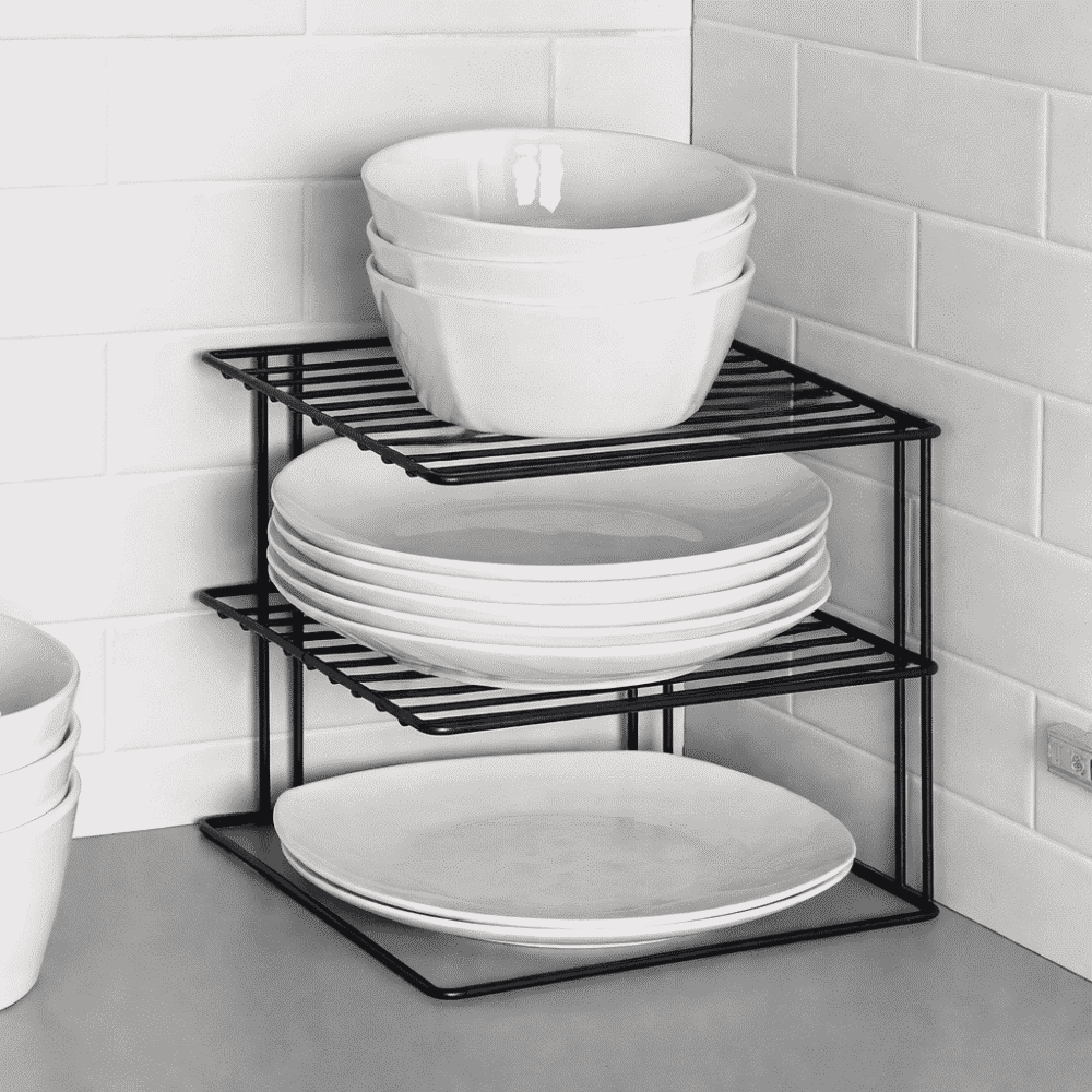 Matte Black 3-Tier Cabinet Multipurpose Plate, Cup, Kitchen Organizer Shelf, Plate Holder - Metal Stainless Steel