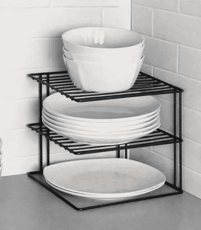 Matte Black 3-Tier Cabinet Multipurpose Plate, Cup, Kitchen Organizer Shelf, Plate Holder - Metal Stainless Steel