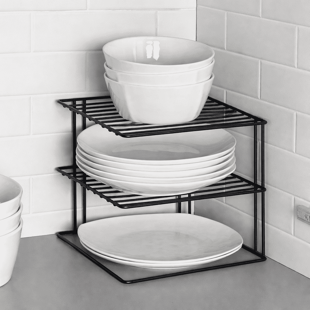 Matte Black 3-Tier Cabinet Multipurpose Plate, Cup, Kitchen Organizer Shelf, Plate Holder - Metal Stainless Steel