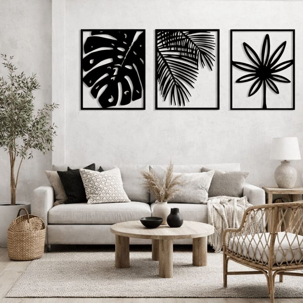 Monstera Metal Wall Art , Pack of 3
